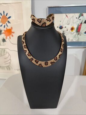 Jimmy Crystal NY Swarovski Brown & Black Leopard Collar Necklace & Cuff Bracelet